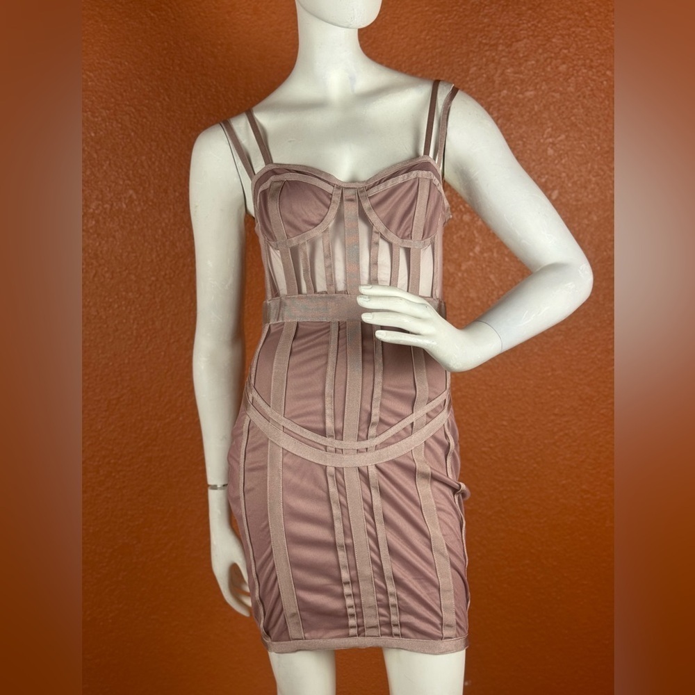 Misguided Meshed Elegant Spaghetti Strap Midi Thick Bandage Dress Size 4   B24
